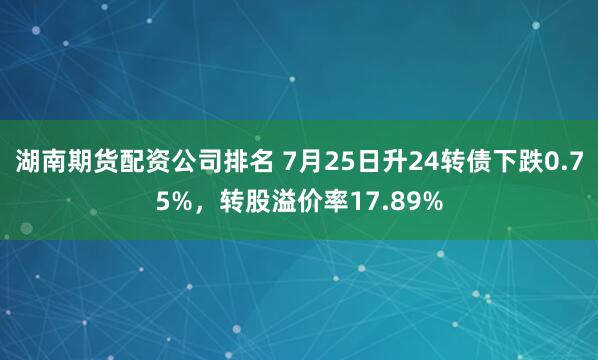 湖南期货配资公司排名 7月25日升24转债下跌0.75%，转股溢价率17.89%